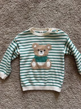 HM Cream & Green Striped Teddy Sweater for Kids 18 months